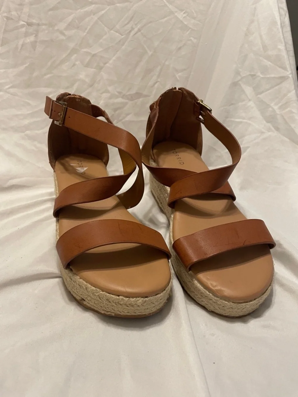 torrid Tan Brown Leather Espadrille Platform Sandals